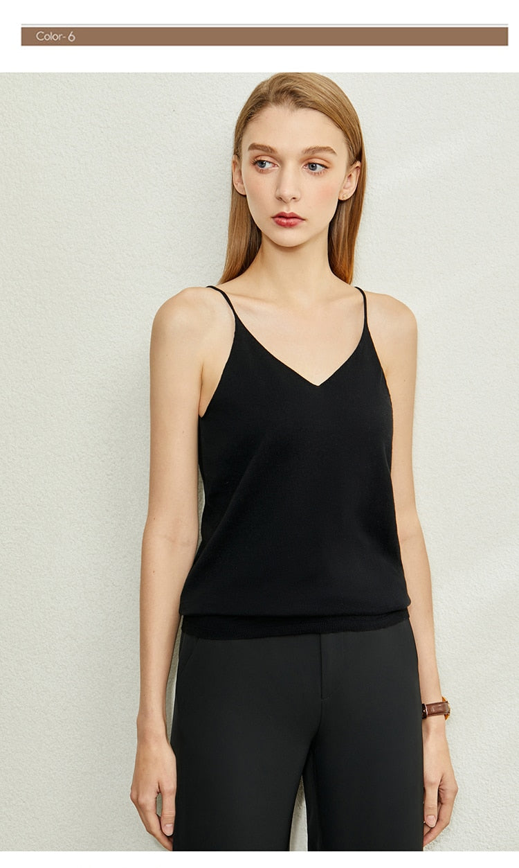 Minimalism Spring Summer Knitted Soft Solid Vest tops Women Causal Vneck sleeveless Camisole Top Women | Vimost Shop.