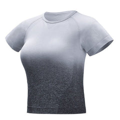 Gradient Sport Short-Sleeve Shirts Women Slim O-neck Fitness Gym Crop Tops T-shirt Quick Dry Seamless Athletic Tee