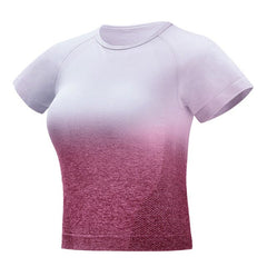 Gradient Sport Short-Sleeve Shirts Women Slim O-neck Fitness Gym Crop Tops T-shirt Quick Dry Seamless Athletic Tee