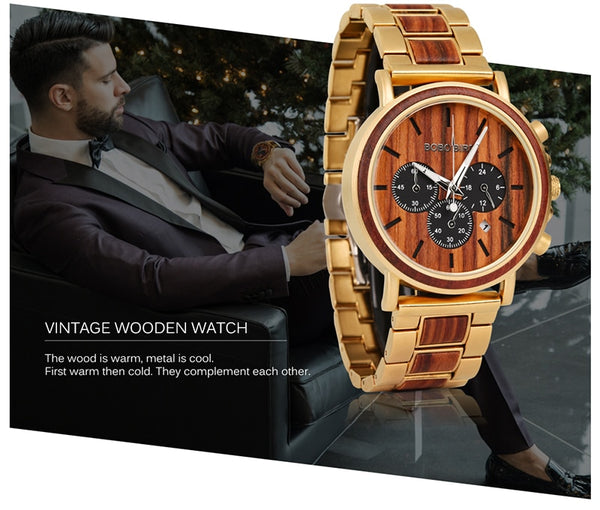 Wooden Men Watch Relogio Masculino Top Brand Luxury Chronograph Date Display Stop Watches erkek kol saati Great Gifts | Vimost Shop.