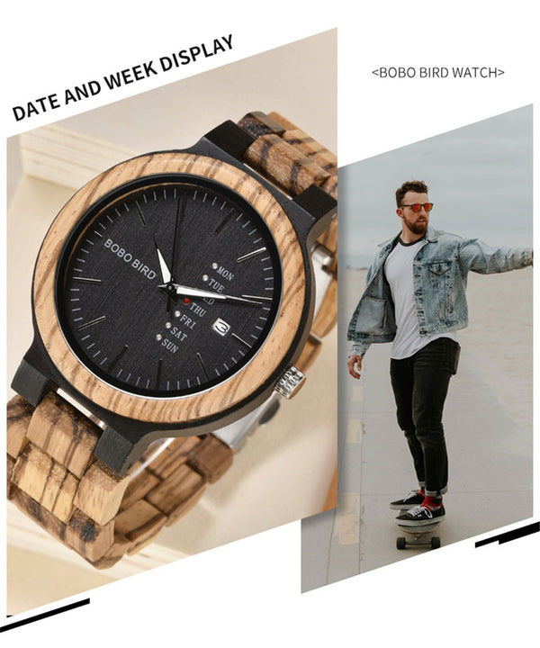 Men Wristwatches Quartz Movement Complete Calendar Wood Watch Week Display relogio masculino in Gift Box | Vimost Shop.