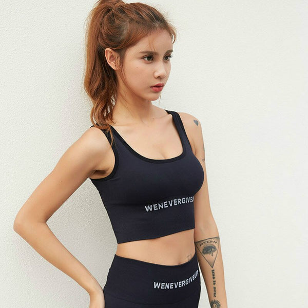 Letter Prints Seamless Sport Yoga Sets Women High Waist Tummy Control Gym Tights Padded Sports Bras Workout Suits