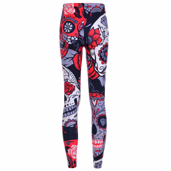 Hot Sell Skull Leggings Women's Skull&flower Black Leggings Digital Print Trousers 7 color skull Woman Stretch Pants Plus Size | Vimost Shop.
