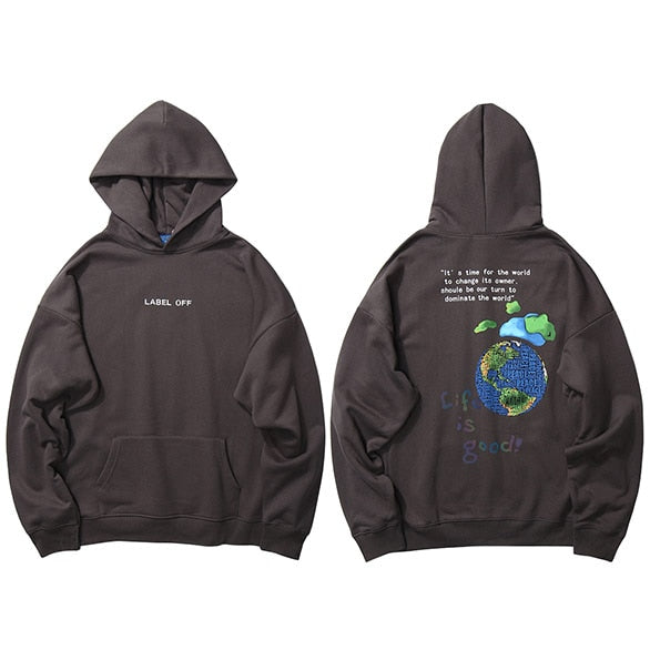 Hip Hop Streetwear Hoodies Sweatshirt Globe Print Men Harajuku Pullover Hoodie Winter Fleece Cotton Autumn Sweatshirt Loose | Vimost Shop.
