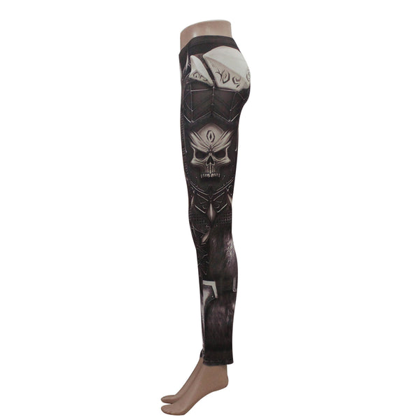 Gothic SKull Punk  Women's Leggings Pants Fantastic Armor Grey Print Ankle Workout Fitness Trousers | Vimost Shop.