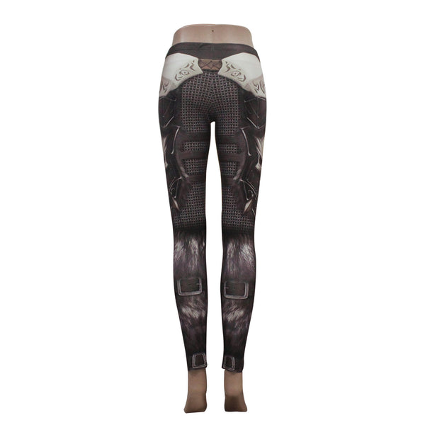 Gothic SKull Punk  Women's Leggings Pants Fantastic Armor Grey Print Ankle Workout Fitness Trousers | Vimost Shop.