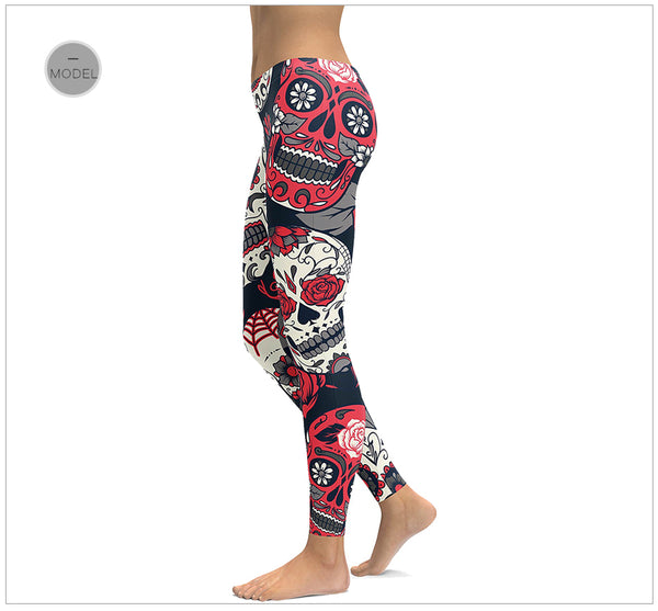 Skull Red Flowers Leggings Sexy Rose 3D Digital Printed Women Leggins Fitness Soft Slim Mujer Workout Pants | Vimost Shop.