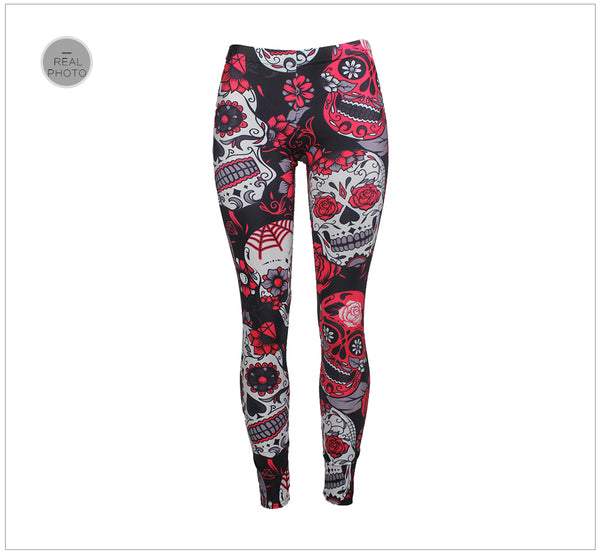 Skull Red Flowers Leggings Sexy Rose 3D Digital Printed Women Leggins Fitness Soft Slim Mujer Workout Pants | Vimost Shop.