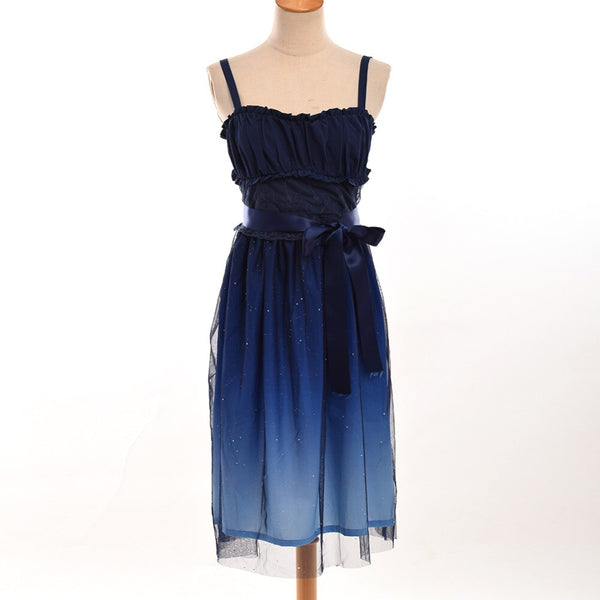 Lolita Dress Kawaii vestido Blue Sweet Fairy Chiffon Starry JSK Suspender Dresses | Vimost Shop.