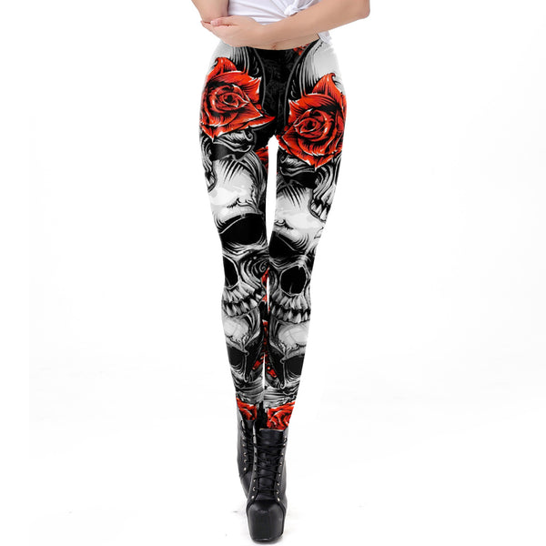 Halloween Sugar Skull Leggings For Women Girl Rose Print Fantastic Workout Party Ankle Pant | Vimost Shop.