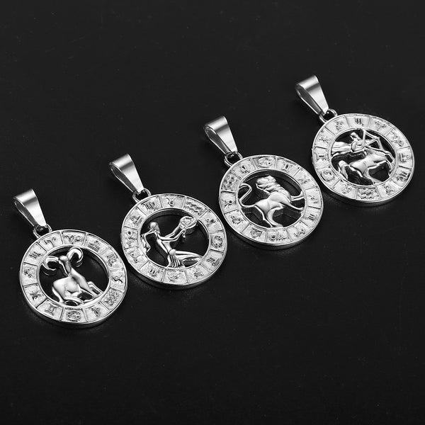 Silver Color 12 Horoscope Zodiac Sign Pendant Necklace For Women Men Stainless Steel Constellations Jewelry Gift Dropship | Vimost Shop.