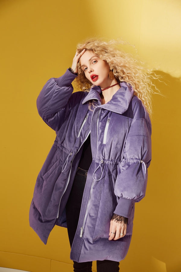 Local Delivery Solid Drawstring Pocket Zip Down Jacket Women Oversize Coat Autumn Casual Female Outwear | Vimost Shop.
