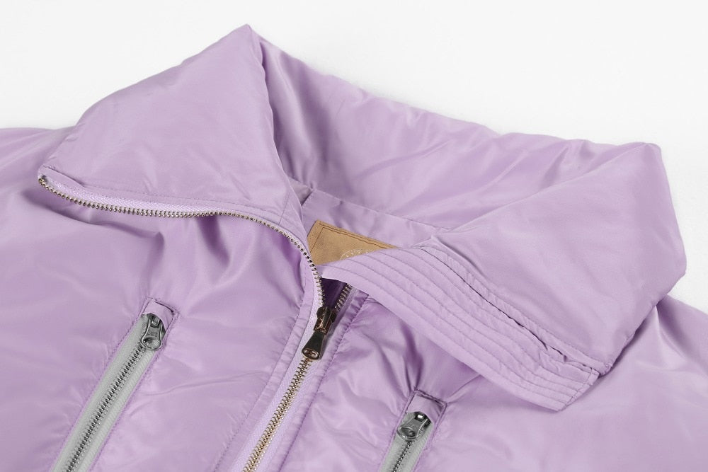 Local Delivery Solid Drawstring Pocket Zip Down Jacket Women Oversize Coat Autumn Casual Female Outwear | Vimost Shop.