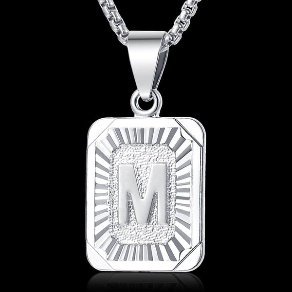 A-Z Letters Silver Color Charm Pendant Necklaces Square Capital Stainless Steel Letter Necklace Unisex Alphabet Jewely GPM11 | Vimost Shop.