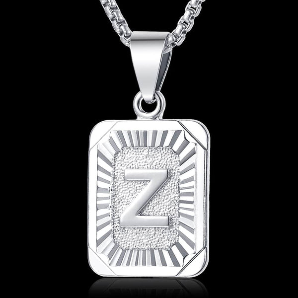 A-Z Letters Silver Color Charm Pendant Necklaces Square Capital Stainless Steel Letter Necklace Unisex Alphabet Jewely GPM11 | Vimost Shop.