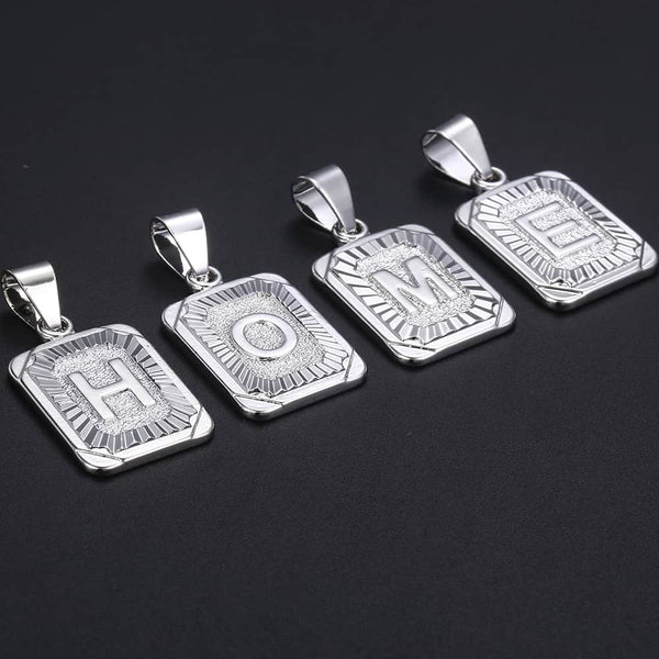 A-Z Letters Silver Color Charm Pendant Necklaces Square Capital Stainless Steel Letter Necklace Unisex Alphabet Jewely GPM11 | Vimost Shop.