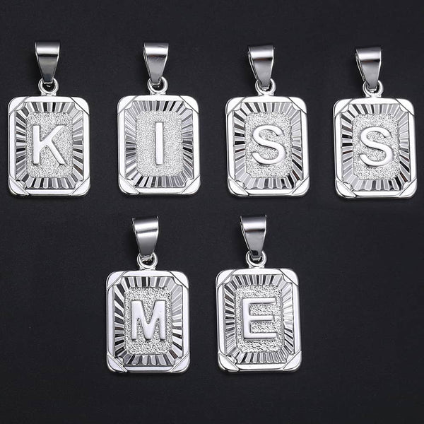 A-Z Letters Silver Color Charm Pendant Necklaces Square Capital Stainless Steel Letter Necklace Unisex Alphabet Jewely GPM11 | Vimost Shop.