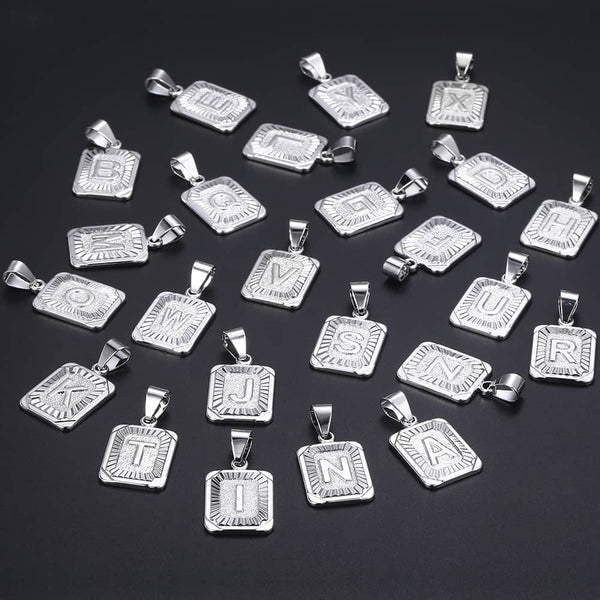 A-Z Letters Silver Color Charm Pendant Necklaces Square Capital Stainless Steel Letter Necklace Unisex Alphabet Jewely GPM11 | Vimost Shop.