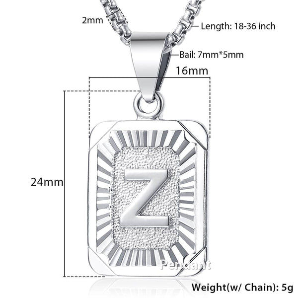 A-Z Letters Silver Color Charm Pendant Necklaces Square Capital Stainless Steel Letter Necklace Unisex Alphabet Jewely GPM11 | Vimost Shop.