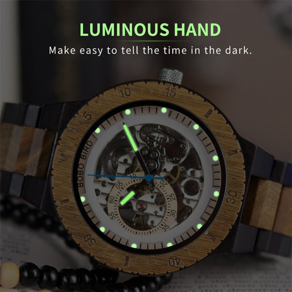 Wooden Mechanical Watch Men Luxury Retro Design Case With Gold Label Beside Automatic and Multi-Functional Wristwatch | Vimost Shop.