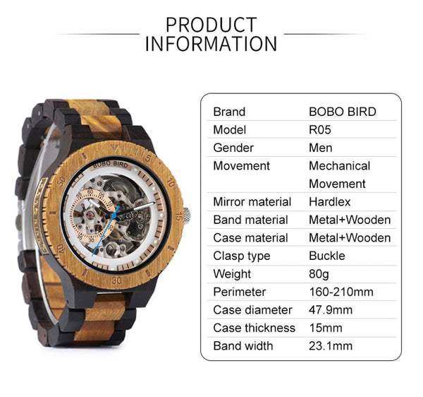 Wooden Mechanical Watch Men Luxury Retro Design Case With Gold Label Beside Automatic and Multi-Functional Wristwatch | Vimost Shop.