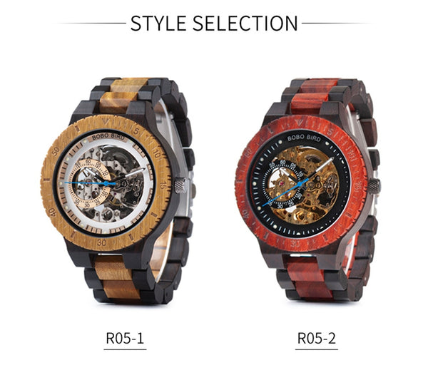 Wooden Mechanical Watch Men Luxury Retro Design Case With Gold Label Beside Automatic and Multi-Functional Wristwatch | Vimost Shop.