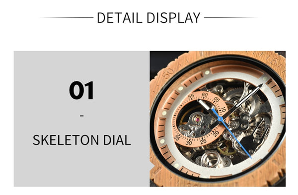 Wooden Mechanical Watch Men Luxury Retro Design Case With Gold Label Beside Automatic and Multi-Functional Wristwatch | Vimost Shop.