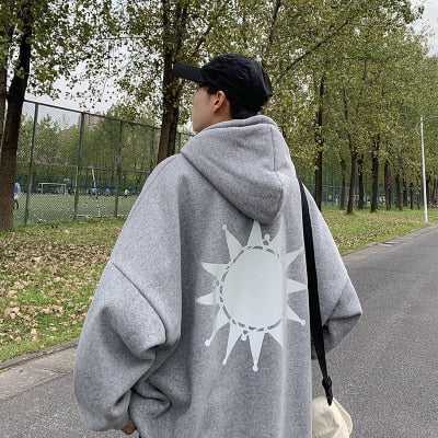 Moon Reflective print Hoodies Men's Sweatshirt Orange Autumn Winter Sweatshirts Men Streetwear Cool korean Loose Hoodies Male | Vimost Shop.