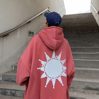 Moon Reflective print Hoodies Men's Sweatshirt Orange Autumn Winter Sweatshirts Men Streetwear Cool korean Loose Hoodies Male | Vimost Shop.