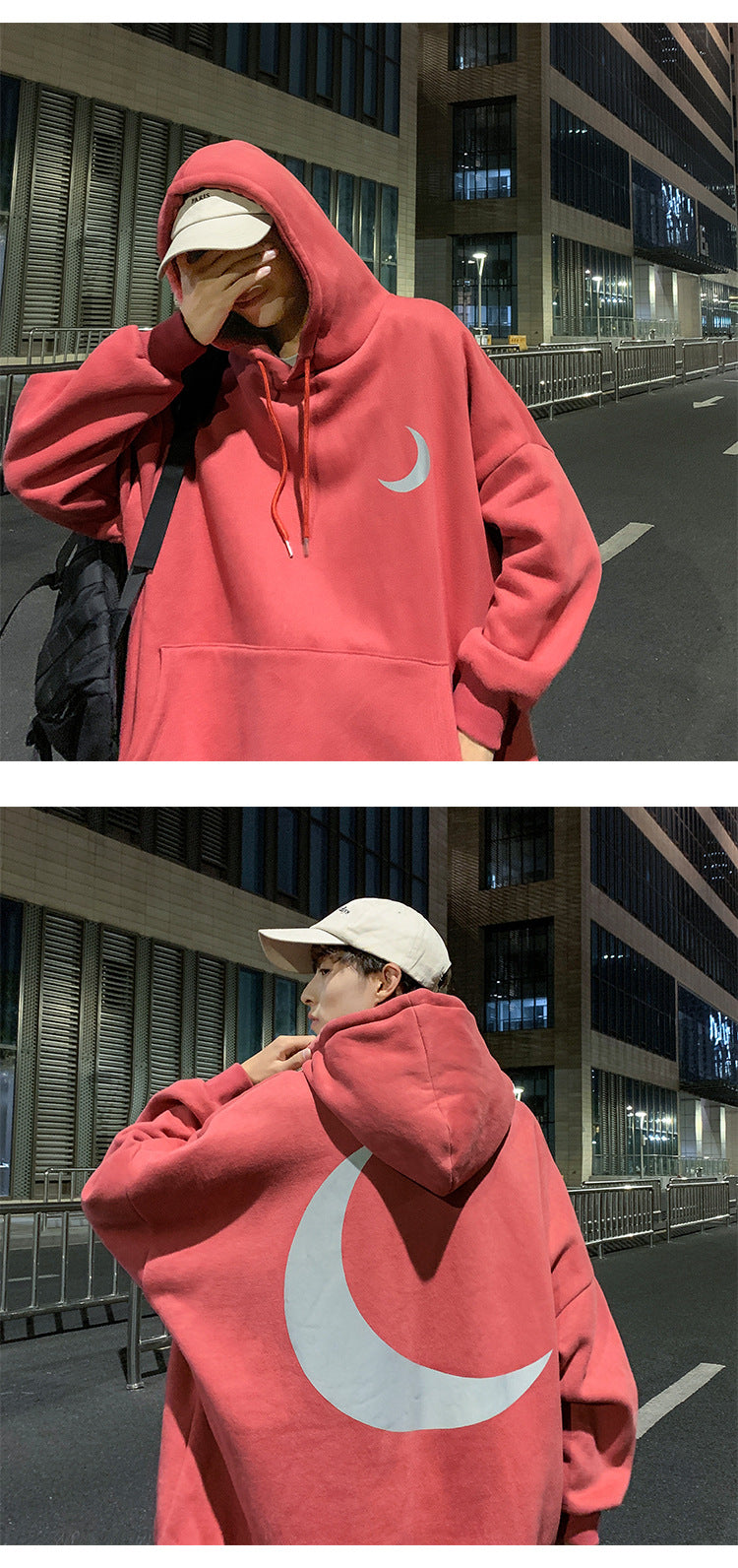 Moon Reflective print Hoodies Men's Sweatshirt Orange Autumn Winter Sweatshirts Men Streetwear Cool korean Loose Hoodies Male | Vimost Shop.
