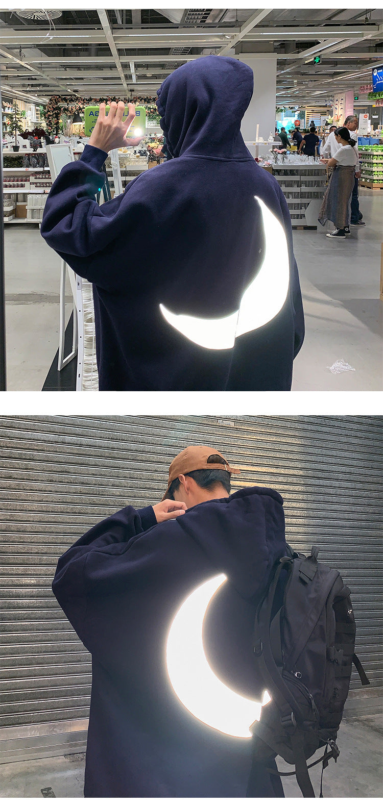 Moon Reflective print Hoodies Men's Sweatshirt Orange Autumn Winter Sweatshirts Men Streetwear Cool korean Loose Hoodies Male | Vimost Shop.