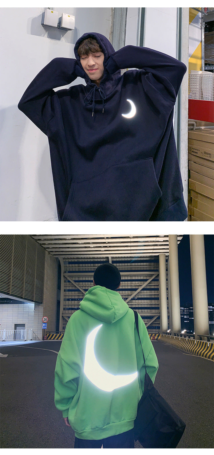 Moon Reflective print Hoodies Men's Sweatshirt Orange Autumn Winter Sweatshirts Men Streetwear Cool korean Loose Hoodies Male | Vimost Shop.