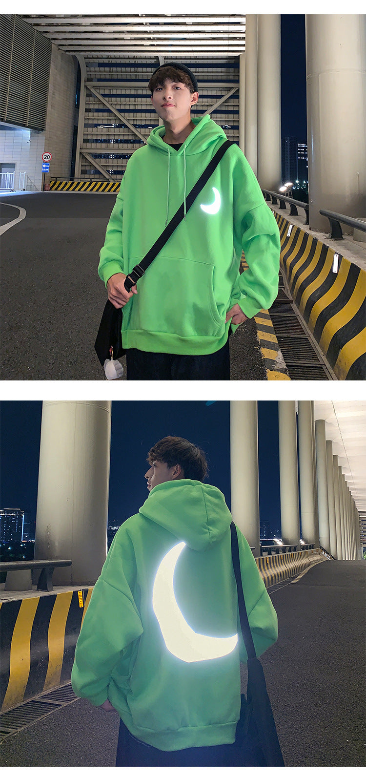 Moon Reflective print Hoodies Men's Sweatshirt Orange Autumn Winter Sweatshirts Men Streetwear Cool korean Loose Hoodies Male | Vimost Shop.