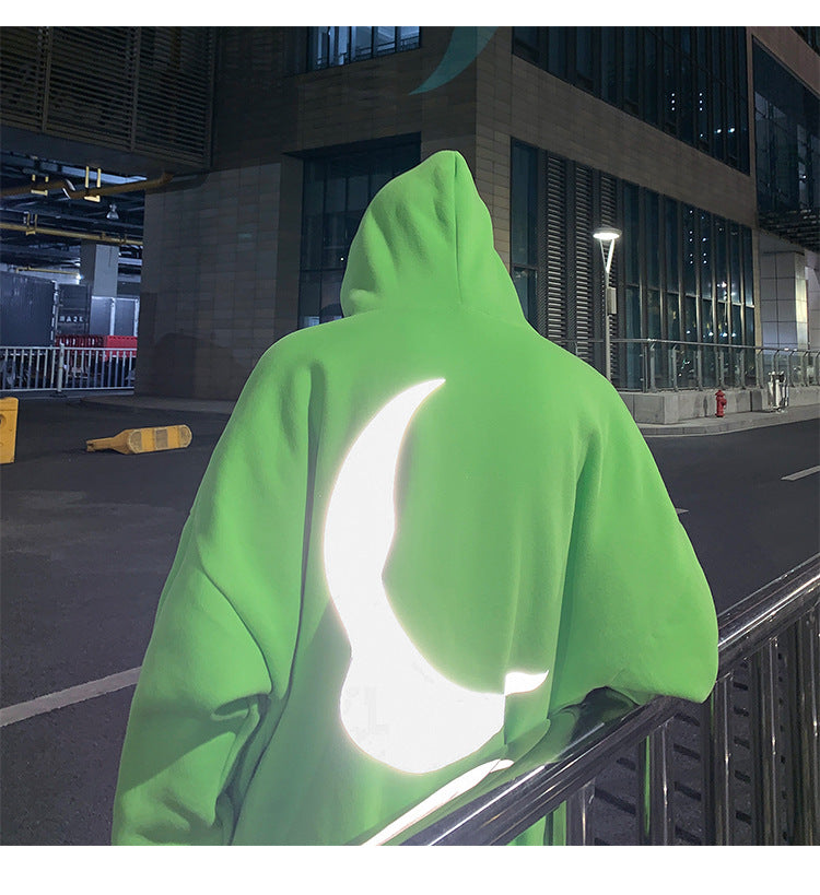 Moon Reflective print Hoodies Men's Sweatshirt Orange Autumn Winter Sweatshirts Men Streetwear Cool korean Loose Hoodies Male | Vimost Shop.