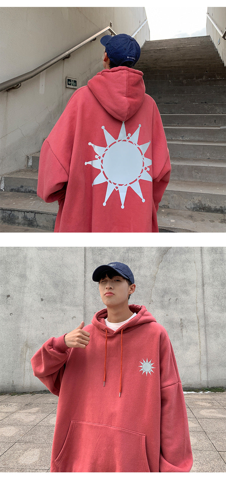 Moon Reflective print Hoodies Men's Sweatshirt Orange Autumn Winter Sweatshirts Men Streetwear Cool korean Loose Hoodies Male | Vimost Shop.