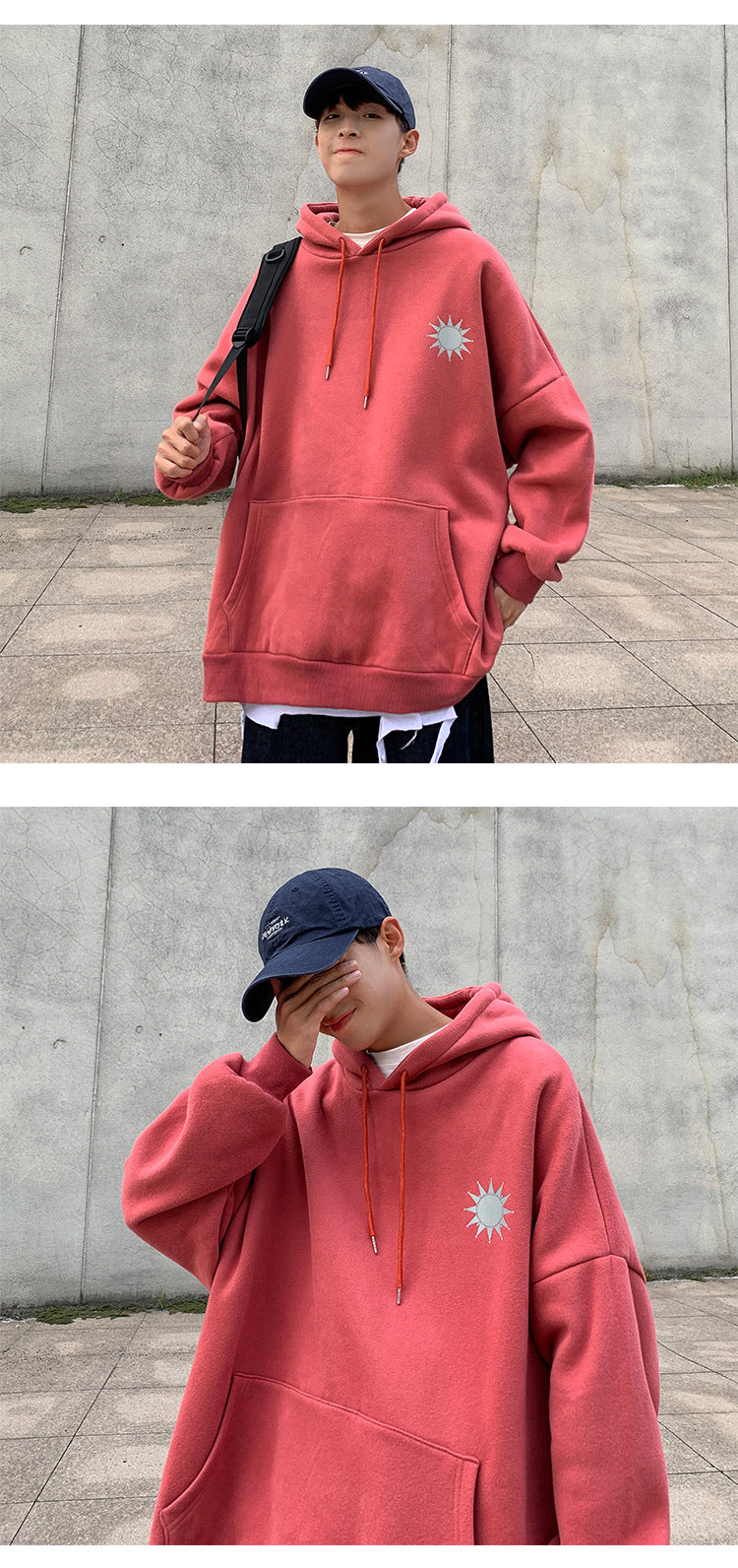 Moon Reflective print Hoodies Men's Sweatshirt Orange Autumn Winter Sweatshirts Men Streetwear Cool korean Loose Hoodies Male | Vimost Shop.