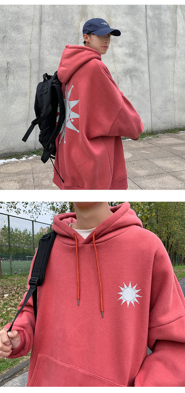 Moon Reflective print Hoodies Men's Sweatshirt Orange Autumn Winter Sweatshirts Men Streetwear Cool korean Loose Hoodies Male | Vimost Shop.