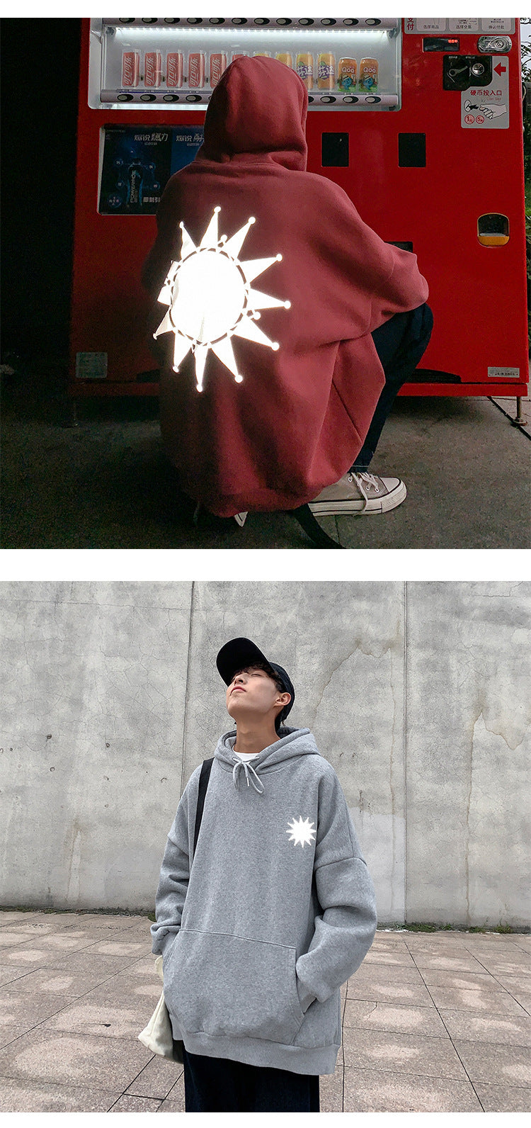 Moon Reflective print Hoodies Men's Sweatshirt Orange Autumn Winter Sweatshirts Men Streetwear Cool korean Loose Hoodies Male | Vimost Shop.