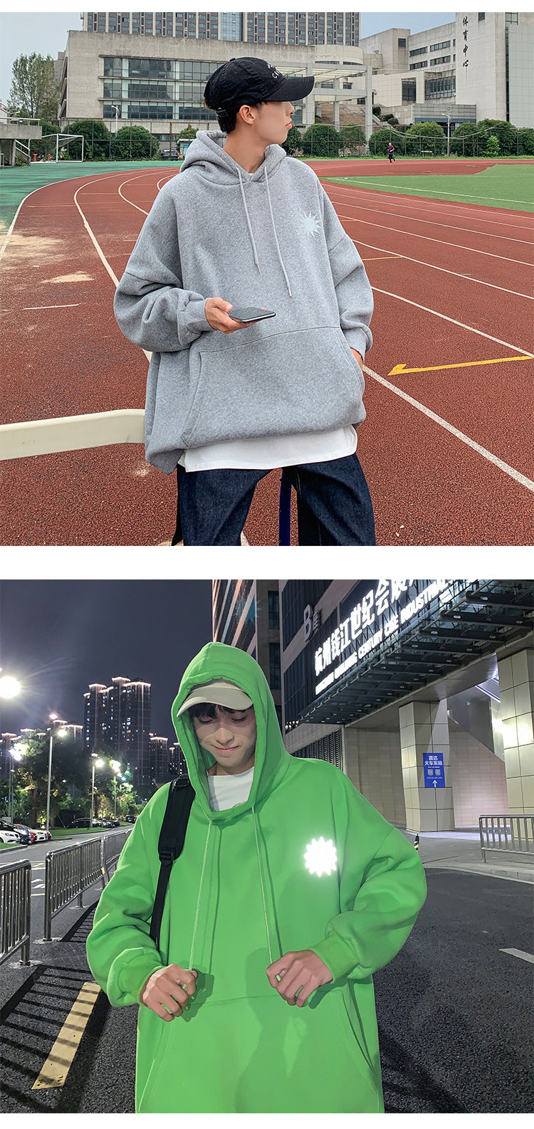 Moon Reflective print Hoodies Men's Sweatshirt Orange Autumn Winter Sweatshirts Men Streetwear Cool korean Loose Hoodies Male | Vimost Shop.