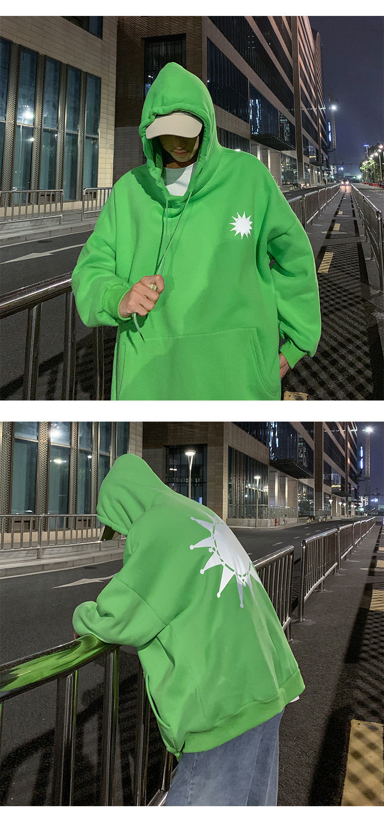 Moon Reflective print Hoodies Men's Sweatshirt Orange Autumn Winter Sweatshirts Men Streetwear Cool korean Loose Hoodies Male | Vimost Shop.