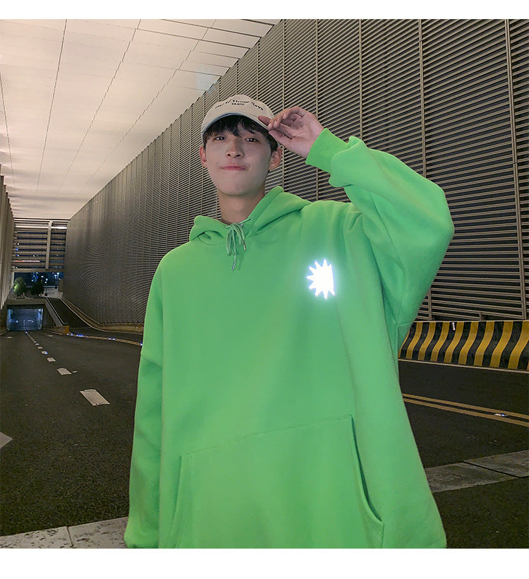 Moon Reflective print Hoodies Men's Sweatshirt Orange Autumn Winter Sweatshirts Men Streetwear Cool korean Loose Hoodies Male | Vimost Shop.