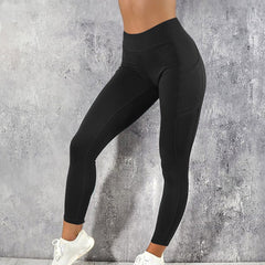 Women Leggings Running Fitness Yoga Pants With Pocket Solid Sports Gym Workout Athletic Elasticity Pants Tights Trousers | Vimost Shop.