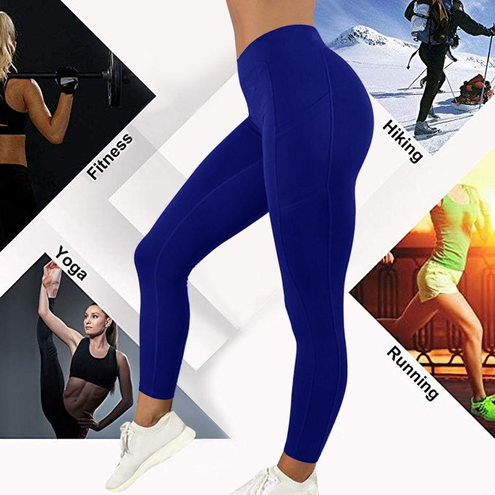 Women Leggings Running Fitness Yoga Pants With Pocket Solid Sports Gym Workout Athletic Elasticity Pants Tights Trousers | Vimost Shop.