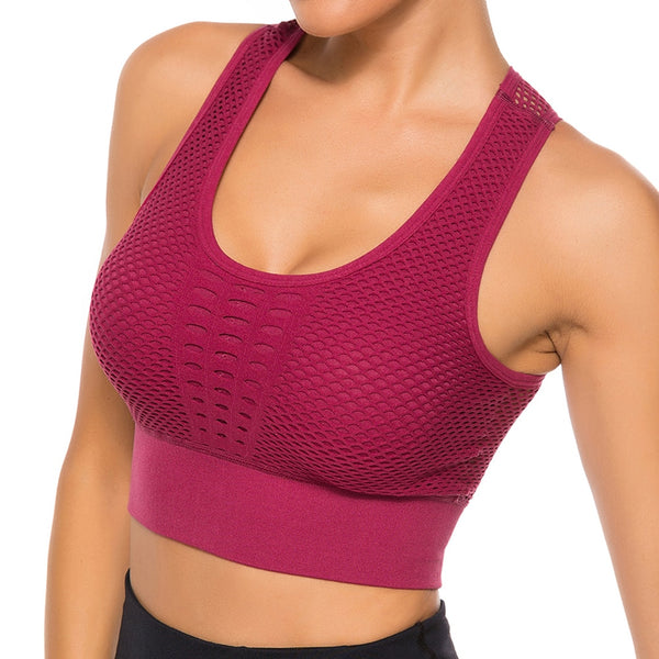 Hot Fitness Women's T-shirts  Sexy Mesh Sports Bra Vest Backless Solid Quick Dry Running Gym bra Tank Top | Vimost Shop.