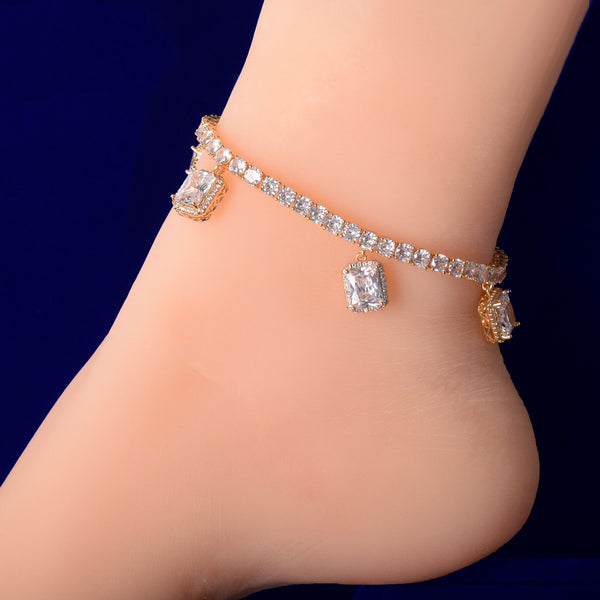 With White Crystal 4mm Tennis Chain Anklets Hip Hop Jewelry Gold Color Women Feet Link adjustable | Vimost Shop.