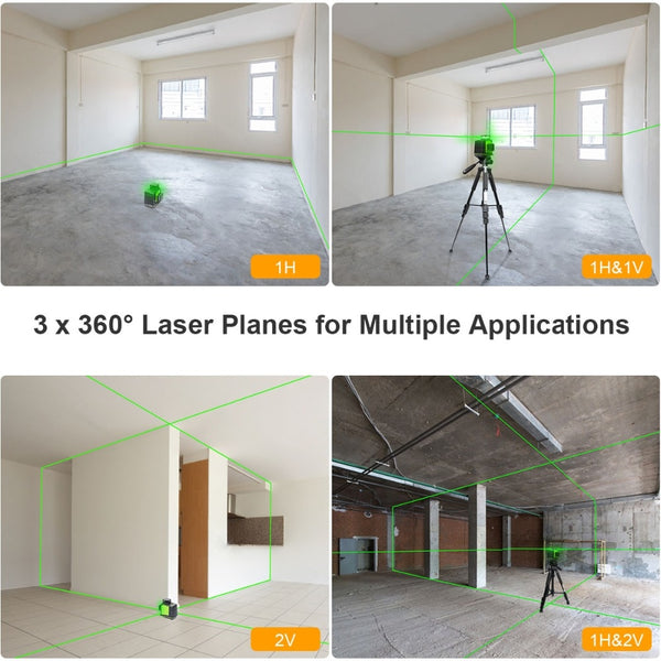 Huepar 3x360 Laser Level 3D Green Beam Self-leveling Cross Line Three-Plane Leveling Alignment Laser Tool USB Charging Port | Vimost Shop.