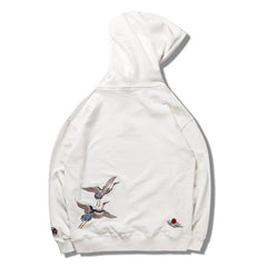 Japanese Crane Bird Embroidered Pullover Hooded Sweatshirts Hoodies Men Harajuku Hip Hop Hoodie Streetwear Tops | Vimost Shop.