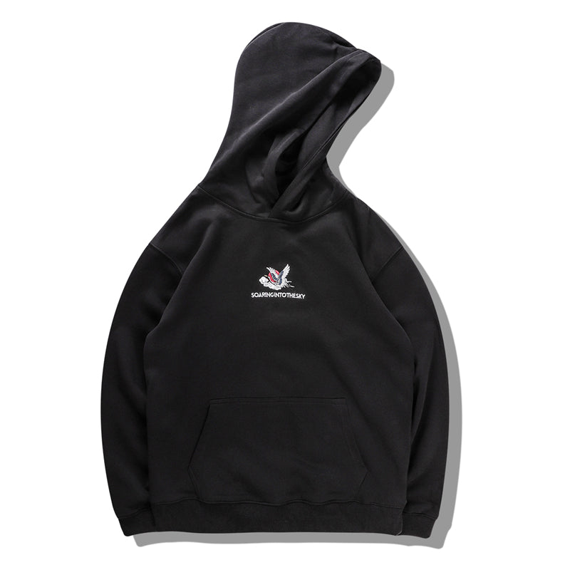 Japanese Crane Bird Embroidered Pullover Hooded Sweatshirts Hoodies Men Harajuku Hip Hop Hoodie Streetwear Tops | Vimost Shop.