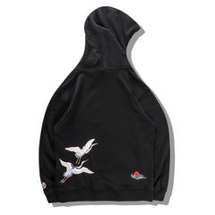 Japanese Crane Bird Embroidered Pullover Hooded Sweatshirts Hoodies Men Harajuku Hip Hop Hoodie Streetwear Tops | Vimost Shop.