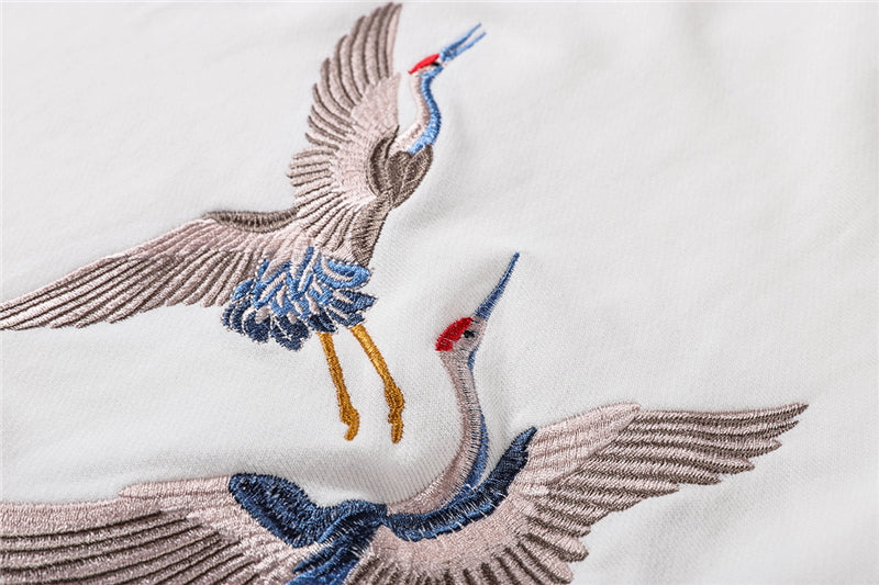 Japanese Crane Bird Embroidered Pullover Hooded Sweatshirts Hoodies Men Harajuku Hip Hop Hoodie Streetwear Tops | Vimost Shop.